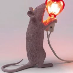 Seletti Mouse Lamp With Heart Bulb Pink & Red