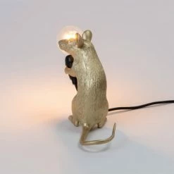 Seletti Lampada In Resina Mouse Lamp Mac-Gold Cm 5x15 H 12.5 Seduto USB