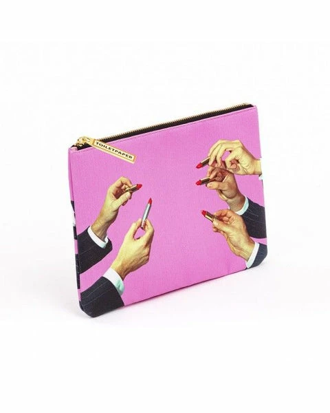 Seletti Busta Cosmesi In Pu Stampato Toiletpaper Cm 21x15.5 Lipsticks Pink