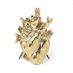 Seletti Porcelain Gold Heart Vase
