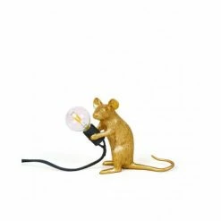 Seletti Lampada In Resina Mouse Lamp Mac-Gold Cm 5x15 H 12.5 Seduto USB