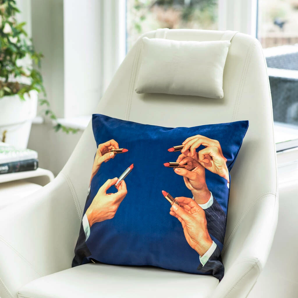 Seletti Lipstick Design Blue Velvet Cushion