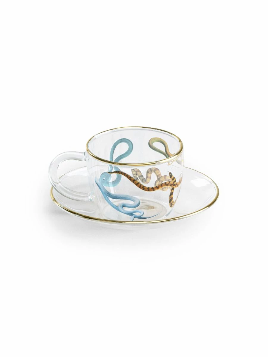Seletti Clear and Gold Snakes Print Coffee Cup