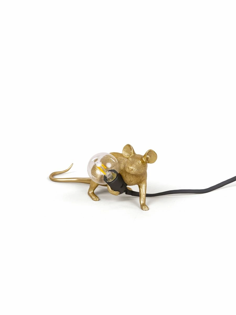 Seletti Gold Mouse Lamp Lop-Lying Down