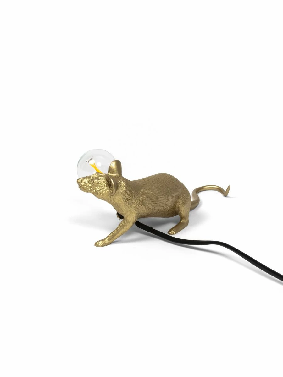 Seletti Gold Mouse Lamp Lop-Lying Down