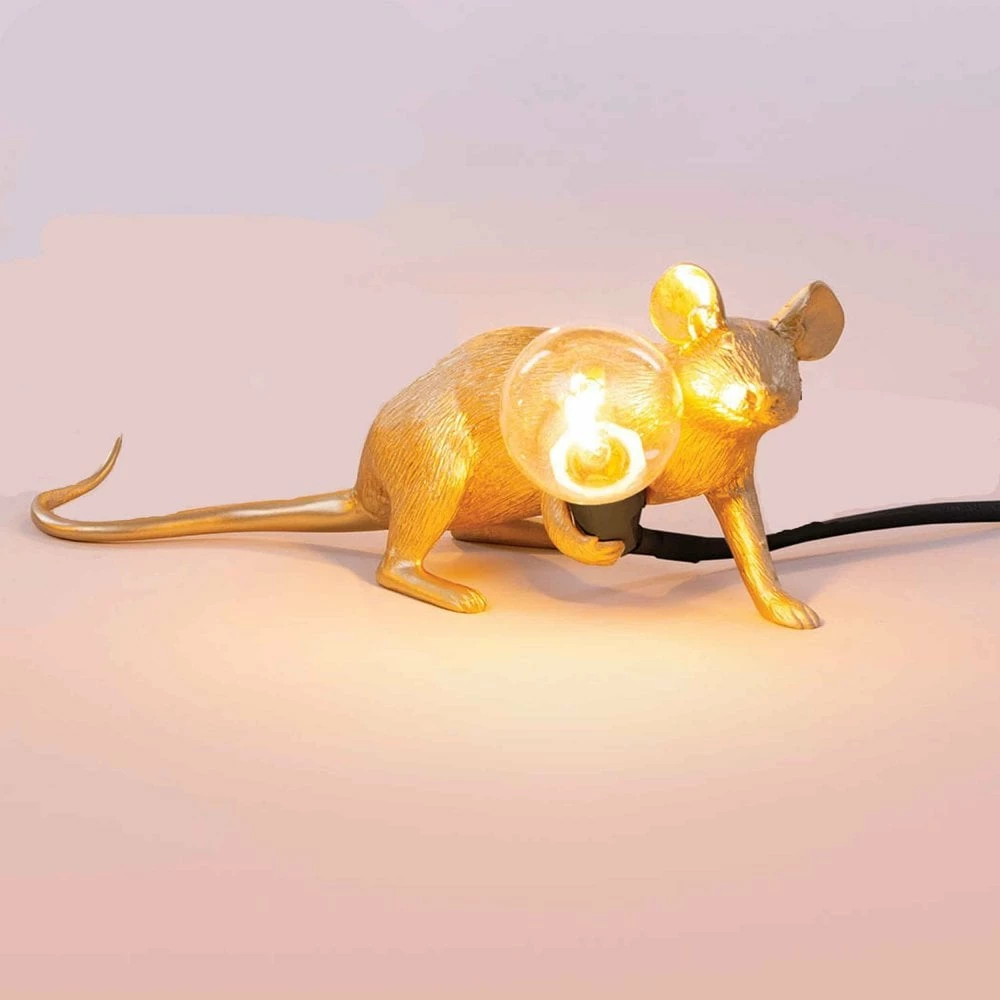 Seletti Gold Laying Mouse Lamp