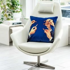 Seletti Lipstick Design Blue Velvet Cushion
