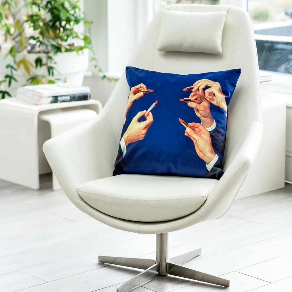 Seletti Lipstick Design Blue Velvet Cushion