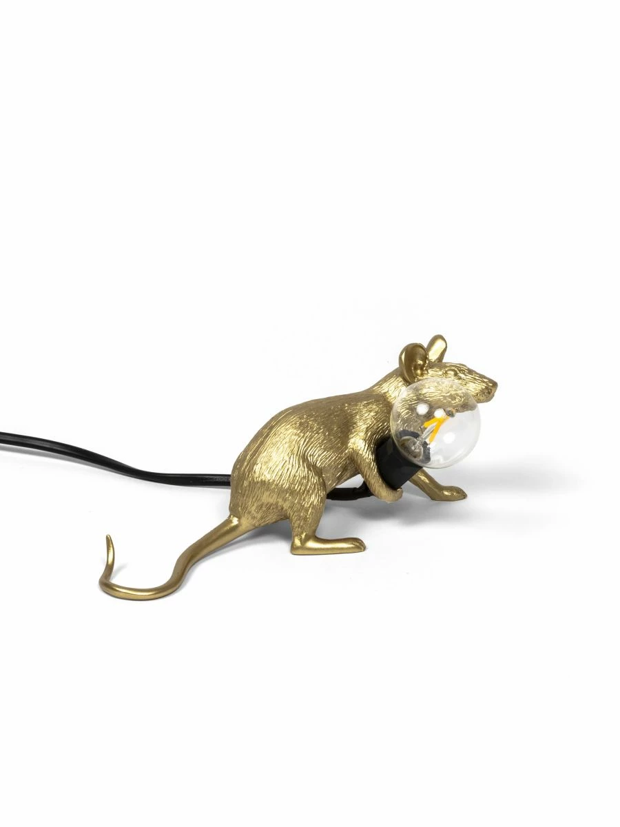 Seletti Gold Mouse Lamp Lop-Lying Down