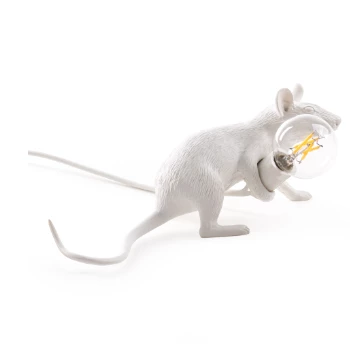 Seletti White Lie Down Mouse Lamp with Bulb