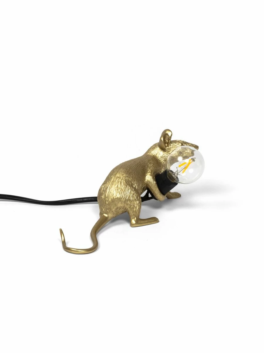 Seletti Gold Mouse Lamp Lop-Lying Down
