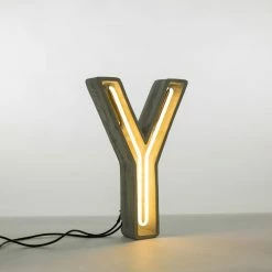 Seletti Neon Letters Alphacrete, Three Letter Combination Y, O And U, Cement