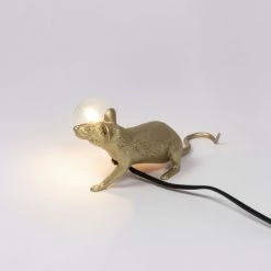 Seletti Gold Mouse Lamp Lop-Lying Down