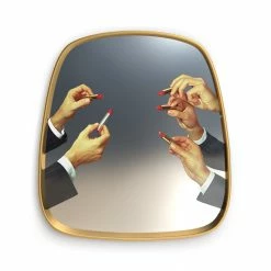 Seletti Mirror with Gold Frame Lipstick