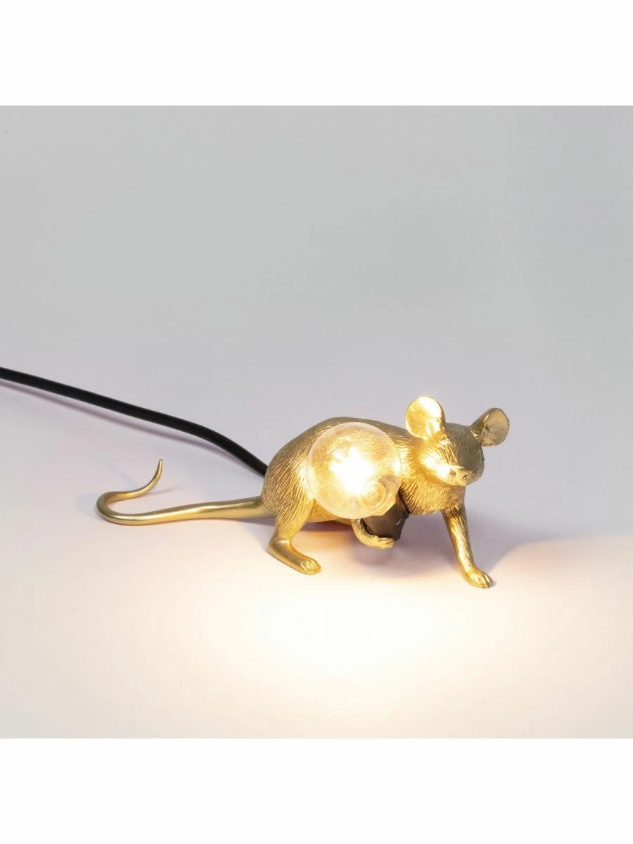 Seletti Gold Mouse Lamp Lop-Lying Down