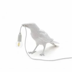 Seletti White Resin Bird Waiting Lamp