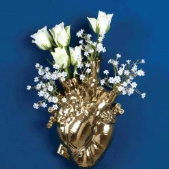 Seletti Porcelain Gold Heart Vase