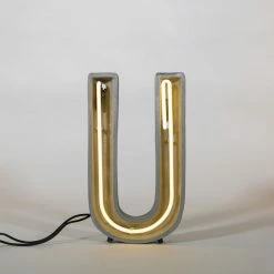 Seletti Neon Letters Alphacrete, Three Letter Combination Y, O And U, Cement