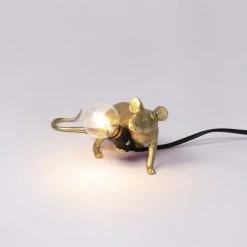 Seletti Gold Mouse Lamp Lop-Lying Down