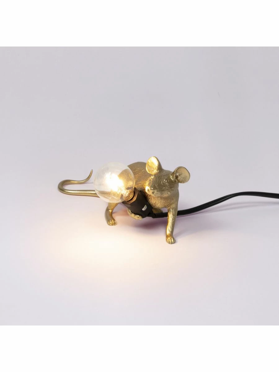 Seletti Gold Mouse Lamp Lop-Lying Down