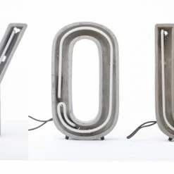 Seletti Neon Letters Alphacrete, Three Letter Combination Y, O And U, Cement