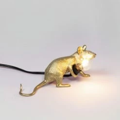 Seletti Gold Mouse Lamp Lop-Lying Down