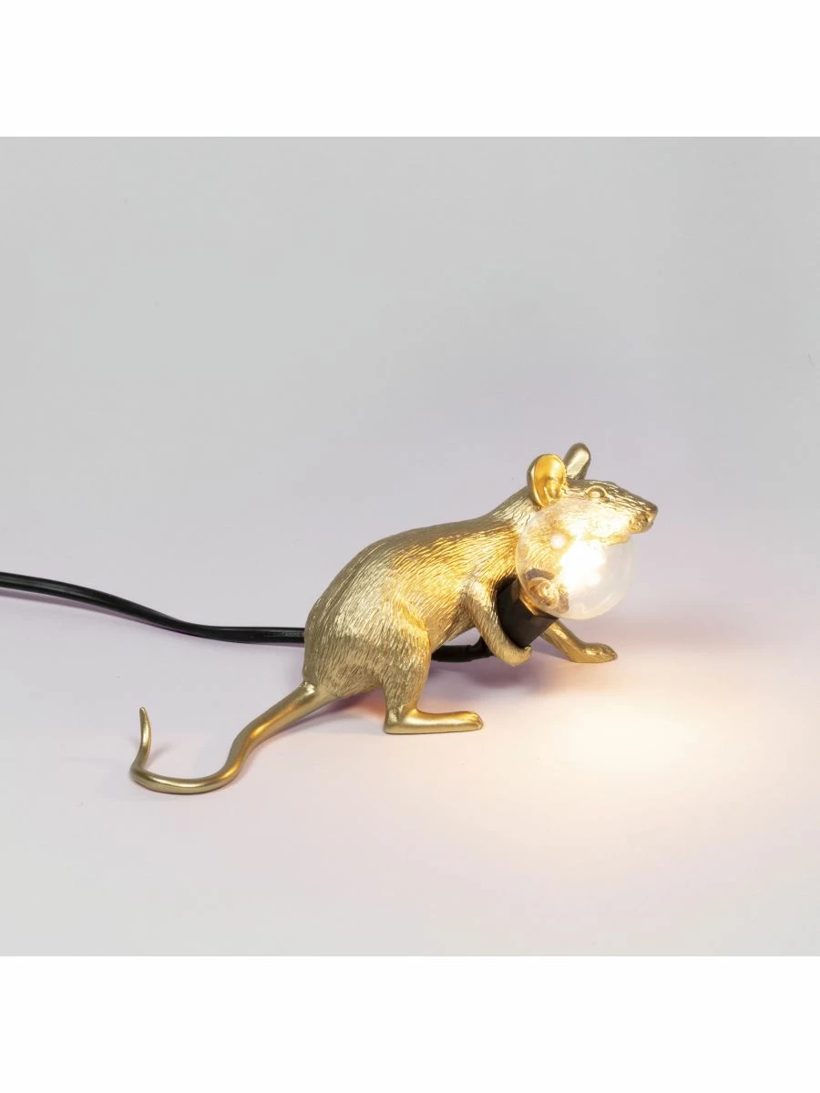 Seletti Gold Mouse Lamp Lop-Lying Down