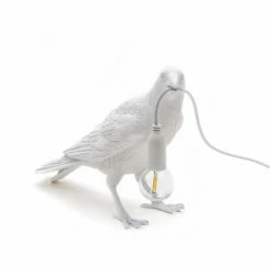 Seletti White Resin Bird Waiting Lamp